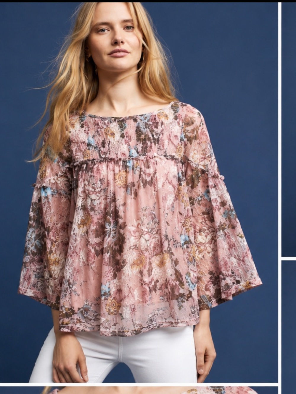 Anthropologie Akemi & Kin Floral Lace Patriza Bell Sleeve Top